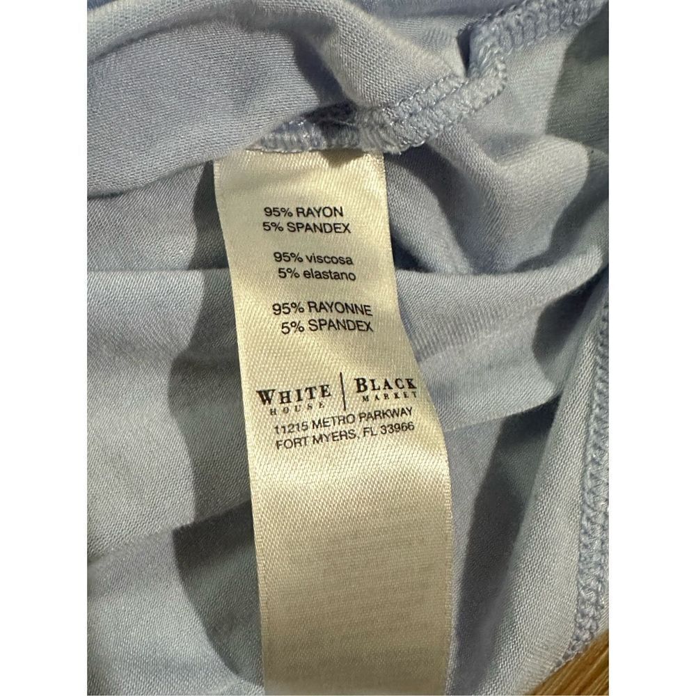 White House Black Market Pale Blue Jersey Knit Stretch Ruched‎ Sides blouse XS - Picture 7 of 8